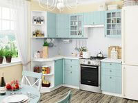 Небольшая угловая кухня в голубом и белом цвете Бердск